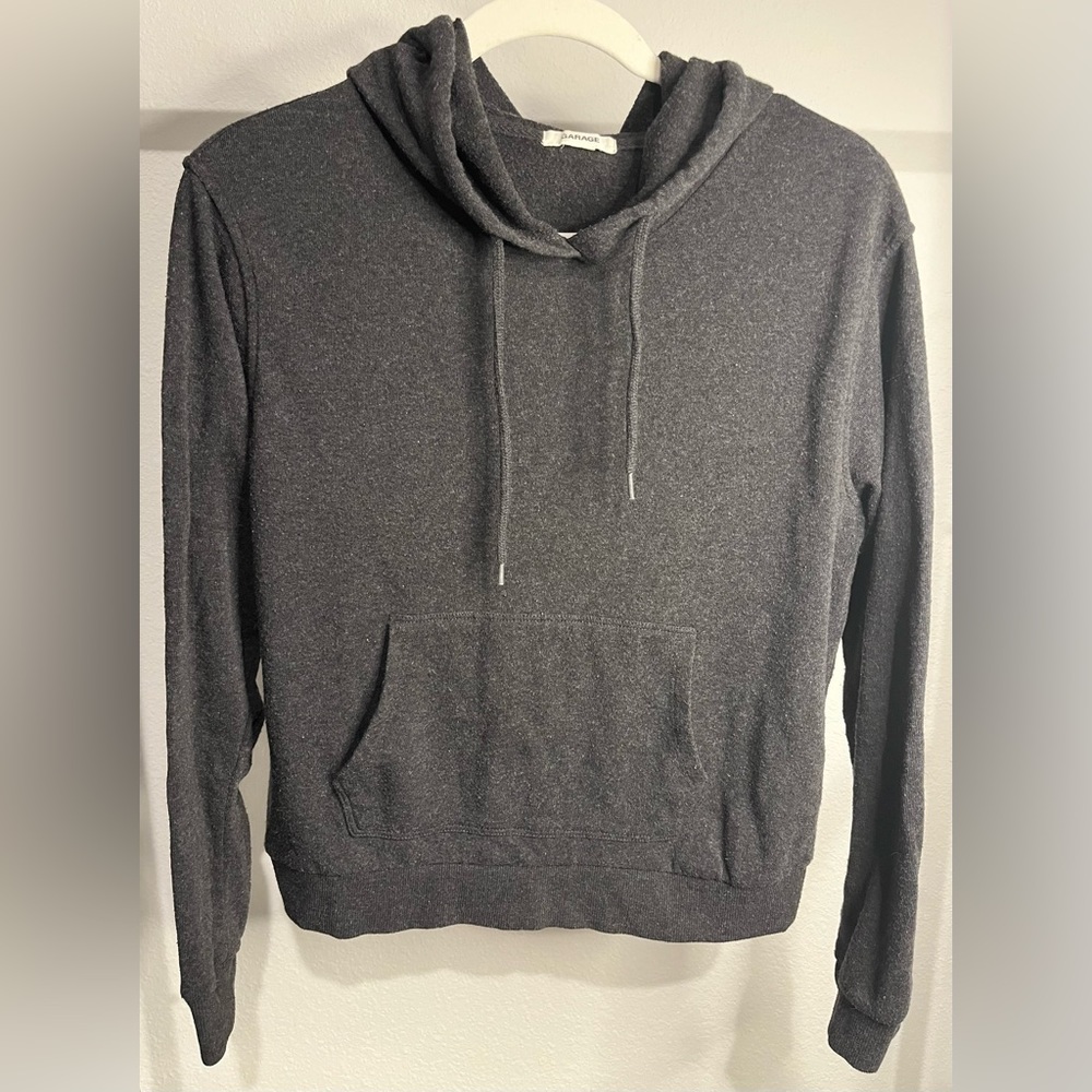 Garage Basic Gray Hoodie Womens Size Medium Comfy Winter Hood Shirt Pullover